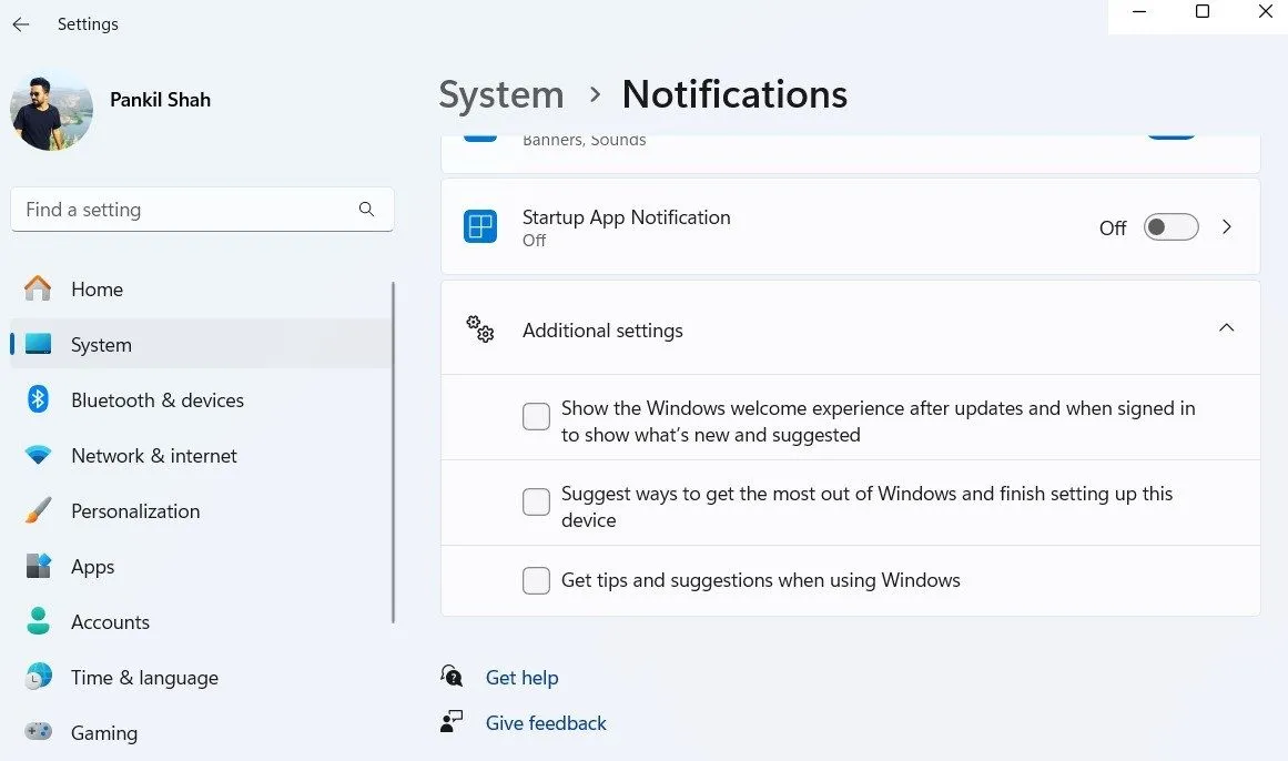 Giao diện cài đặt tắt gợi ý và mẹo từ Microsoft trên Windows 11