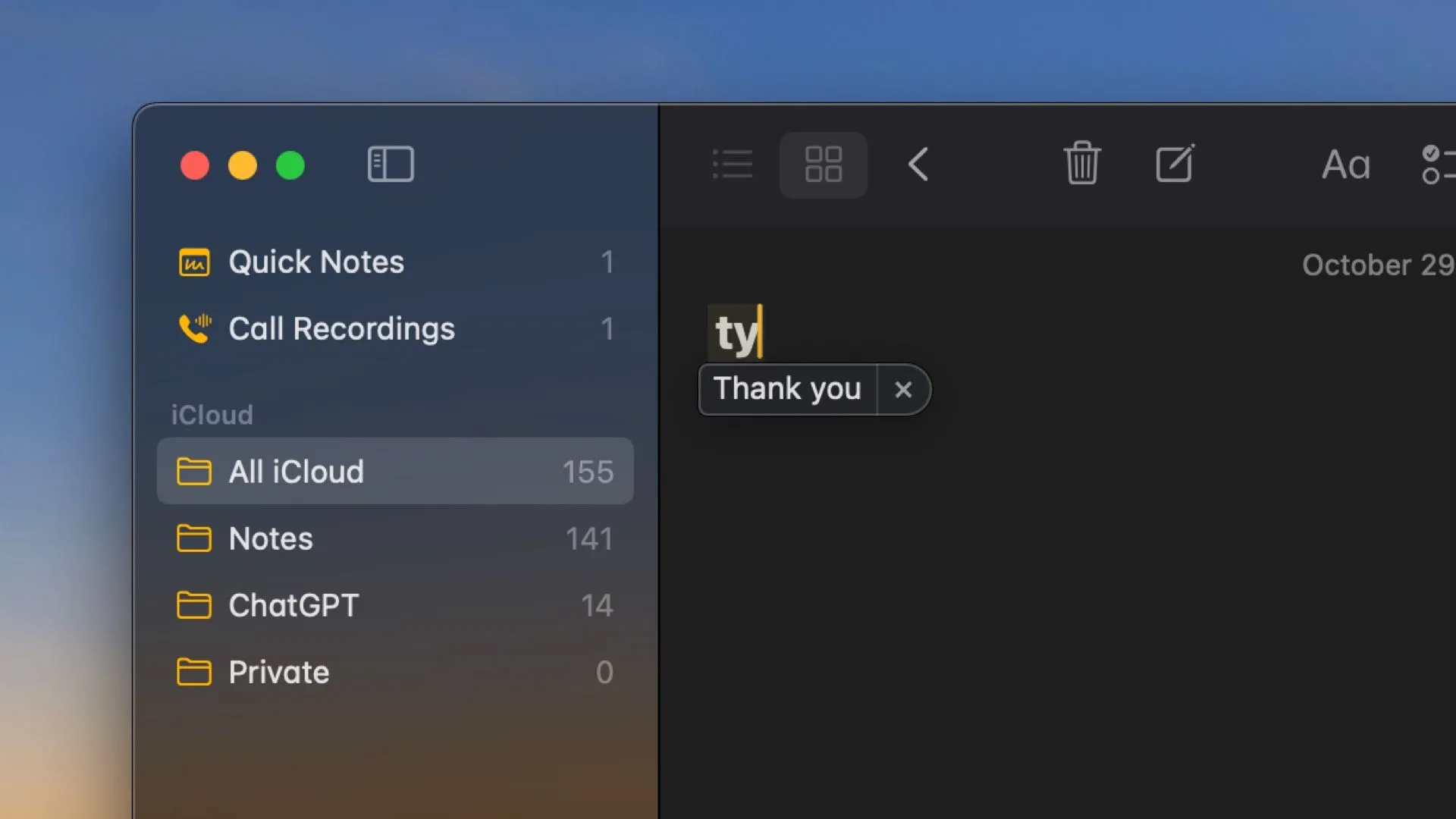 Giao diện cài đặt Thay thế Văn bản (Text Replacement) trên macOS, giúp tự động gõ các cụm từ thường dùng