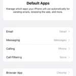Giao diện cài đặt ứng dụng mặc định trên iPhone