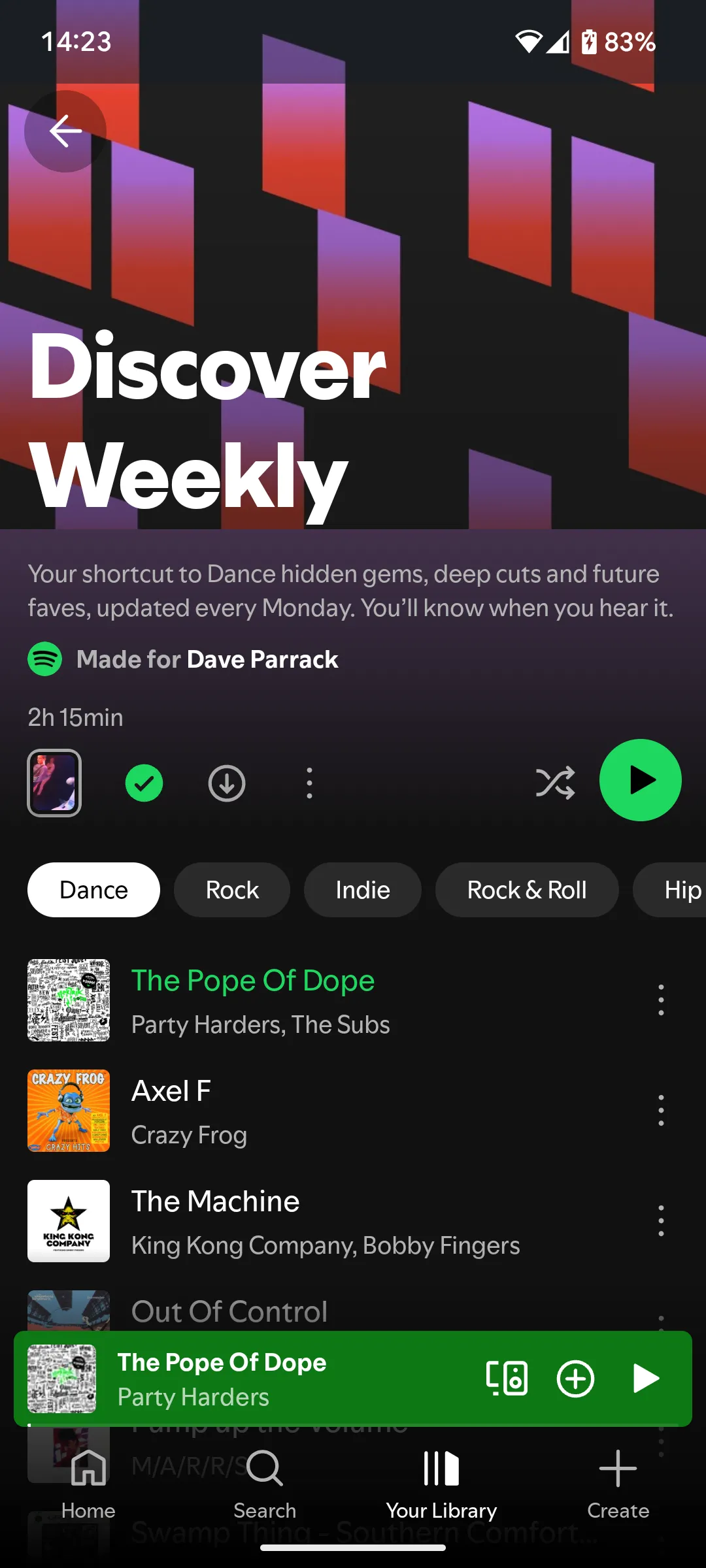 Giao diện cập nhật của Spotify Discover Weekly với các tùy chọn thể loại nhạc