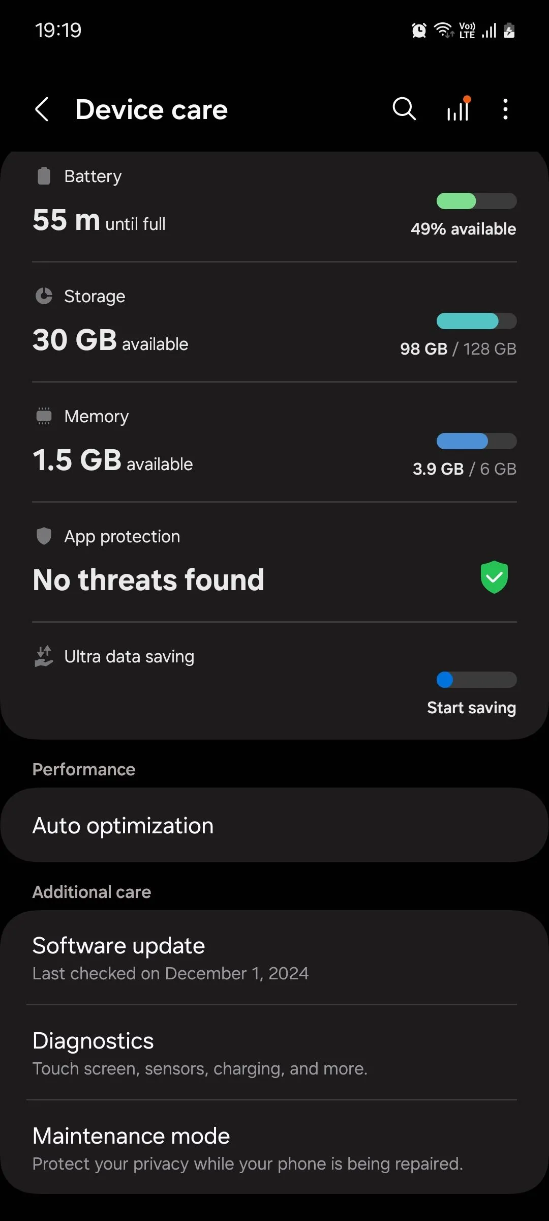 Giao diện Chăm sóc thiết bị Samsung One UI