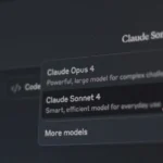 Giao diện chatbot AI Claude hiển thị mô hình Claude Sonnet 4 và Claude Opus 4, minh họa khả năng tương tác và xử lý thông tin phức tạp của AI.