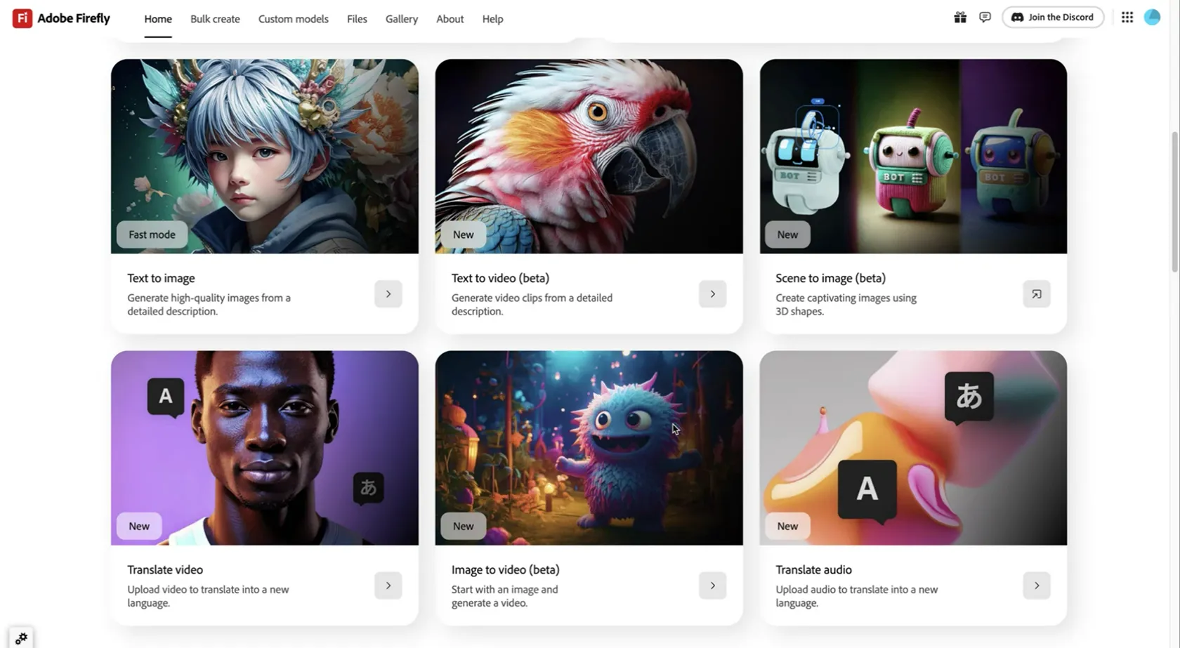 Giao diện chính của Adobe Firefly Web App sau khi được nâng cấp