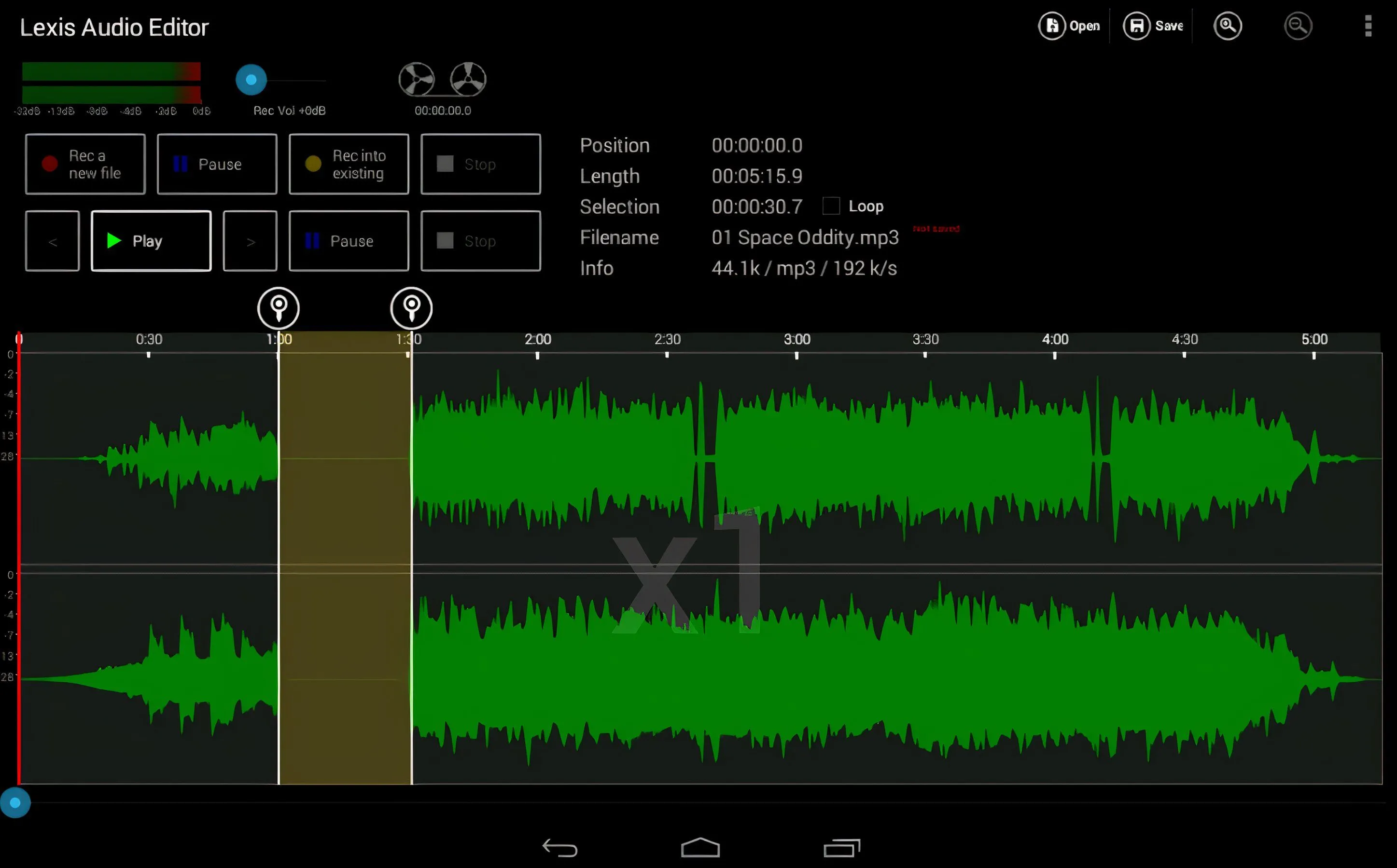 Giao diện chỉnh sửa âm thanh của ứng dụng Lexis Audio Editor trên điện thoại Android, cho phép điều chỉnh độ dài hiệu ứng fade.