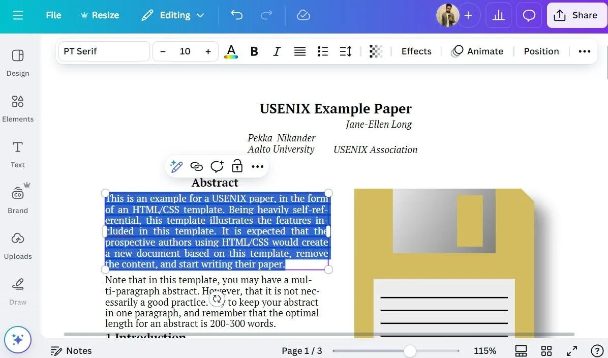 Giao diện chỉnh sửa tệp PDF trong ứng dụng Canva trên máy tính