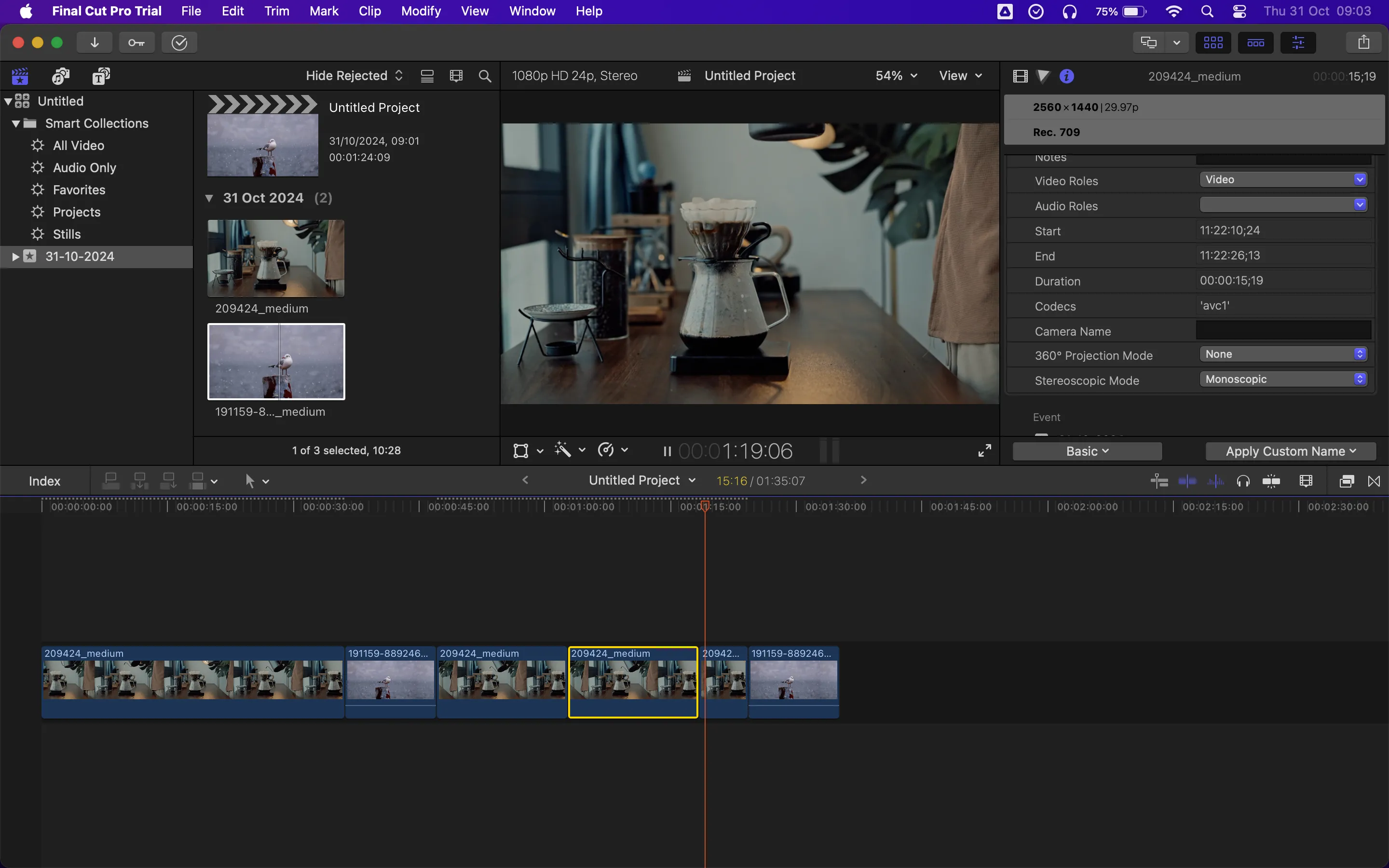 Giao diện chỉnh sửa video chuyên nghiệp của Final Cut Pro trên máy Mac