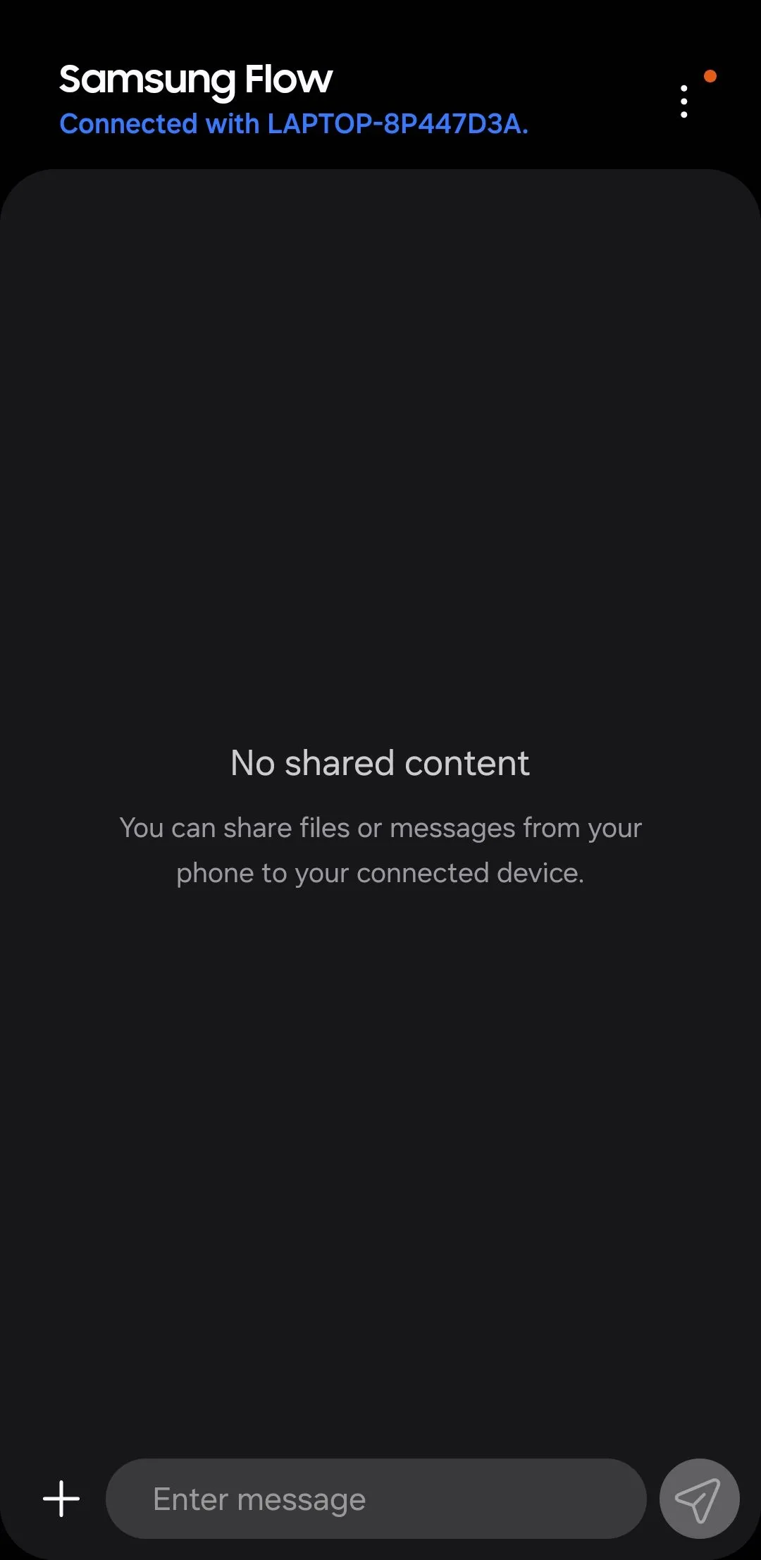 Giao diện chính ứng dụng Samsung Flow trên điện thoại Galaxy, thể hiện khả năng kết nối giữa điện thoại và máy tính.