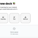 Giao diện chọn chế độ tạo Flashcard trên FlashKa: PDF, Describe, Text, Manual.