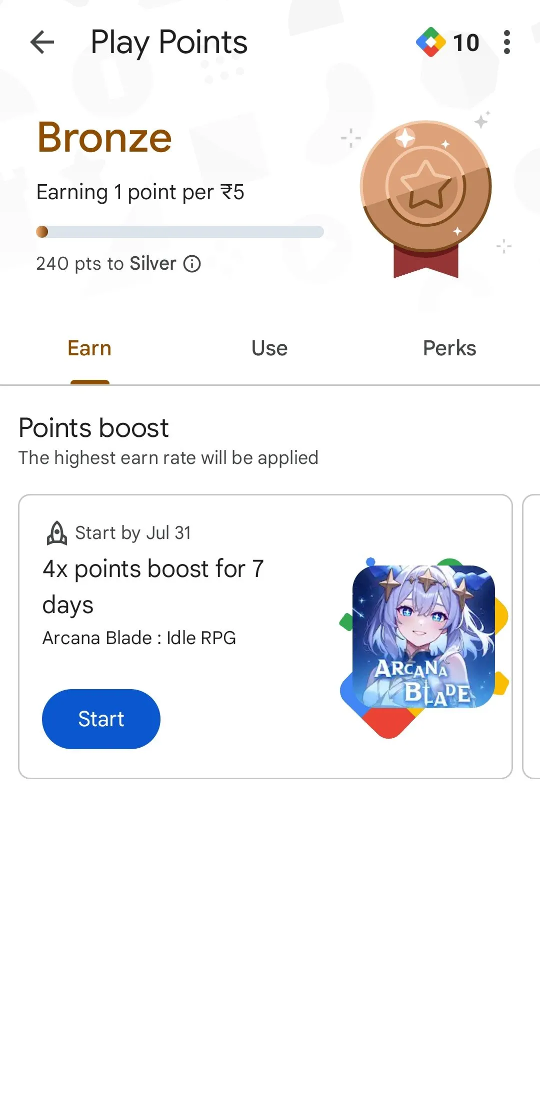 Giao diện chương trình Google Play Points hiển thị điểm tích lũy và lợi ích