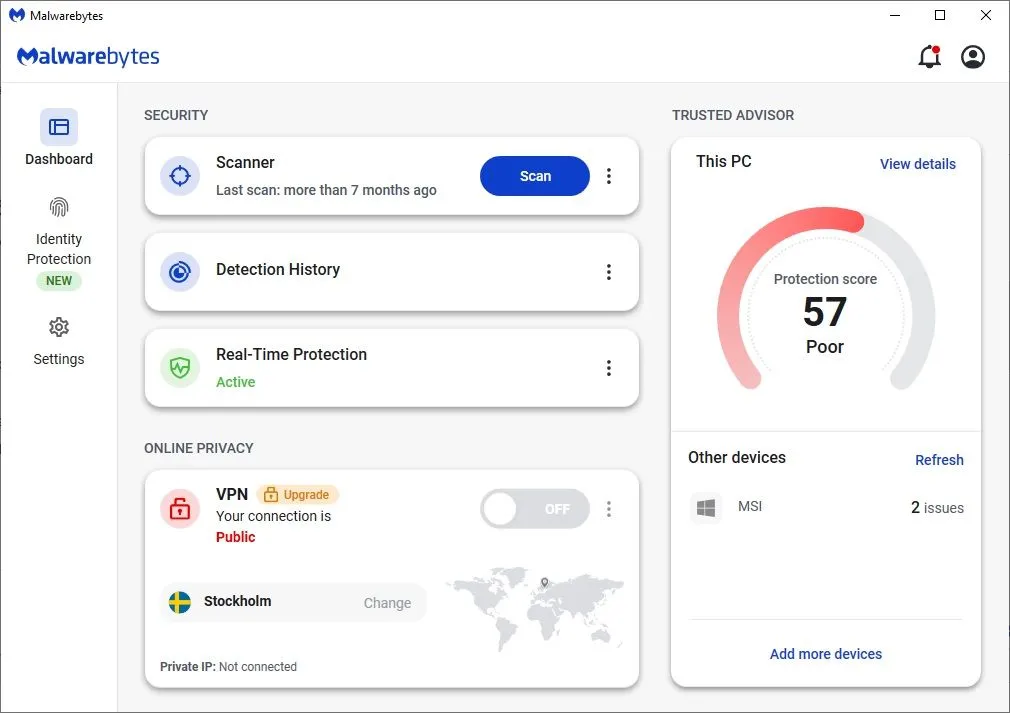 Giao diện chương trình Malwarebytes Anti-Malware đang thực hiện quét toàn bộ hệ thống để tìm kiếm các mối đe dọa