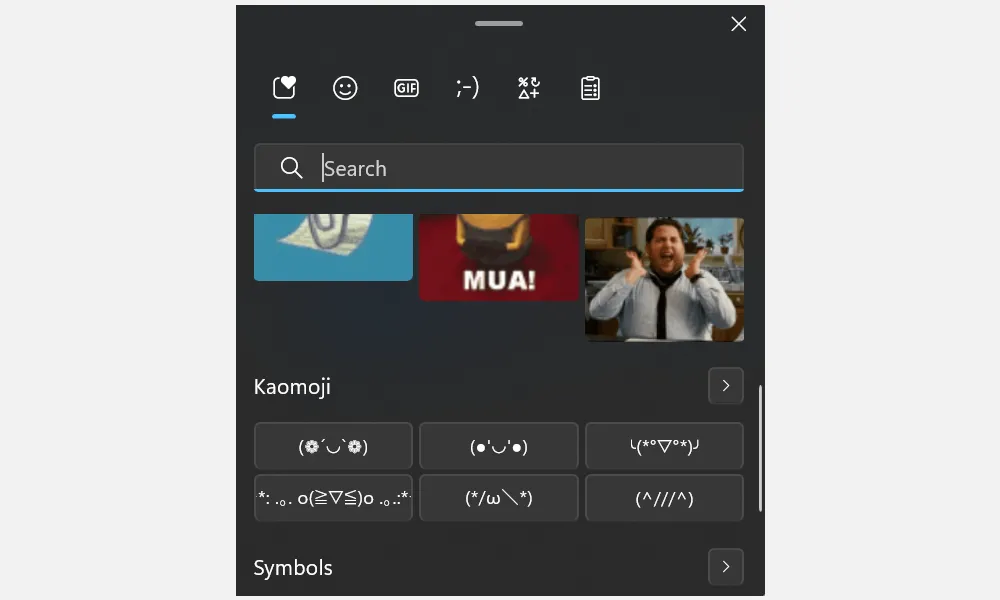 Giao diện công cụ chọn biểu tượng cảm xúc trên máy tính Windows