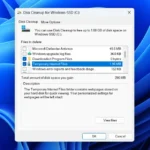 Giao diện công cụ Disk Cleanup trên Windows hiển thị các loại tệp có thể dọn dẹp để giải phóng dung lượng ổ đĩa.