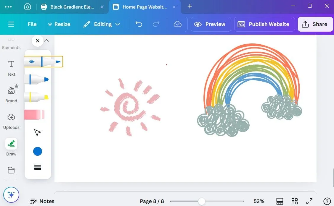 Giao diện công cụ vẽ tự do trong ứng dụng Canva desktop