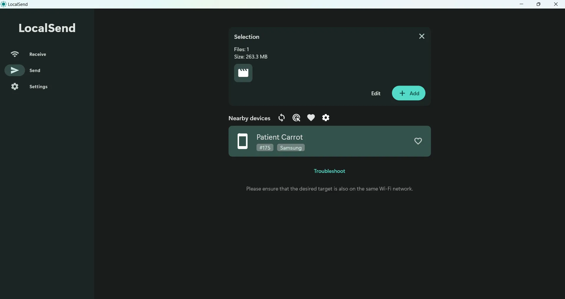 Giao diện desktop của LocalSend hiển thị khả năng chia sẻ file nhanh chóng giữa các thiết bị trên mạng cục bộ