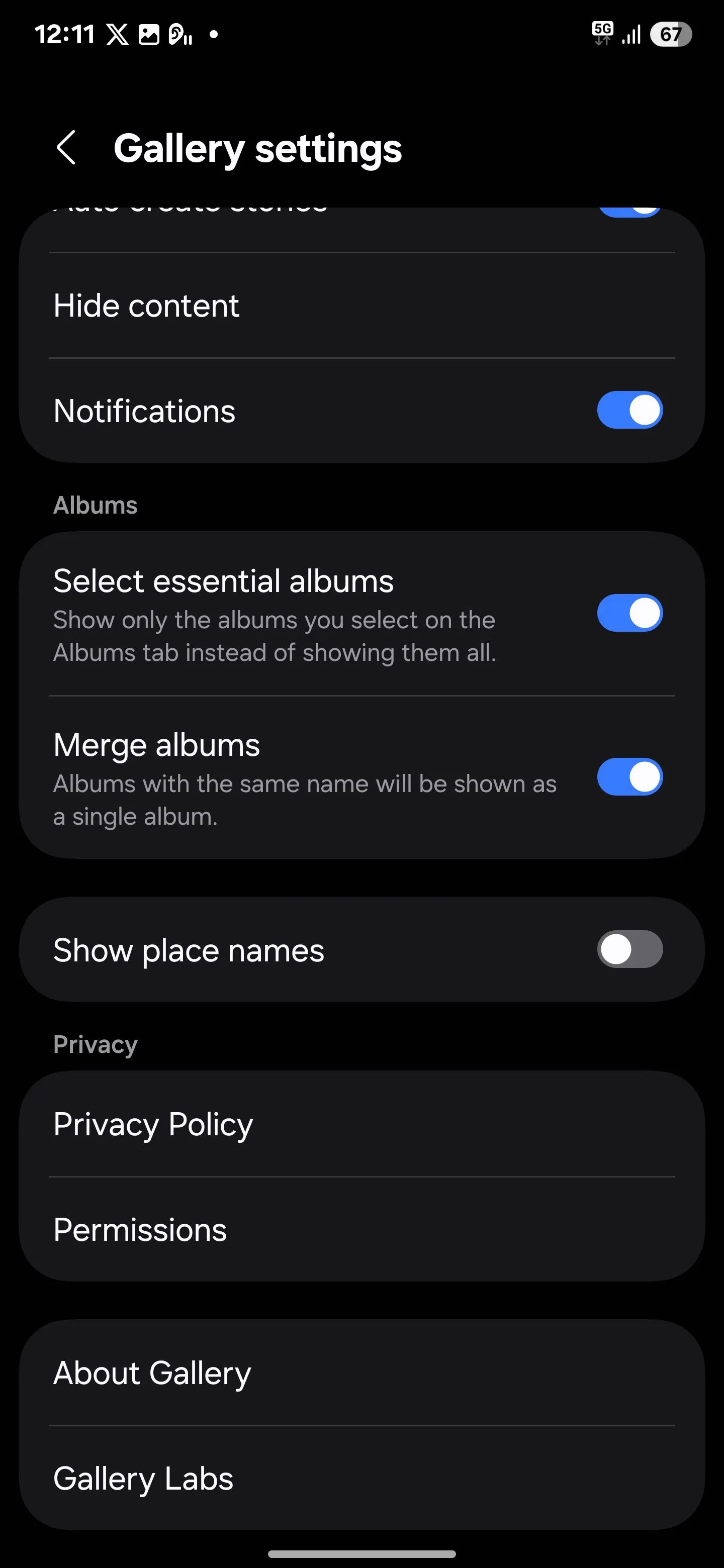 Giao diện Gallery Labs đã được bật trên điện thoại Samsung Galaxy, cho phép truy cập các tính năng thử nghiệm.