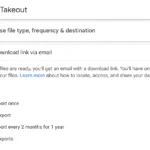 Giao diện Google Takeout cho phép người dùng xuất dữ liệu Gmail bao gồm email và tệp đính kèm