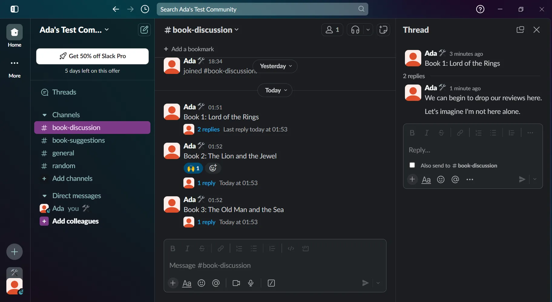 Giao diện kênh Slack công khai với các cuộc hội thoại được phân luồng, thể hiện khả năng truy cập tin nhắn của quản trị viên