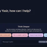 Giao diện Microsoft Copilot đang bật tính năng Think Deeper, hiển thị khả năng xử lý sâu hơn của AI