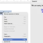 Giao diện Microsoft Word hiển thị menu chuột phải với tùy chọn Smart Lookup