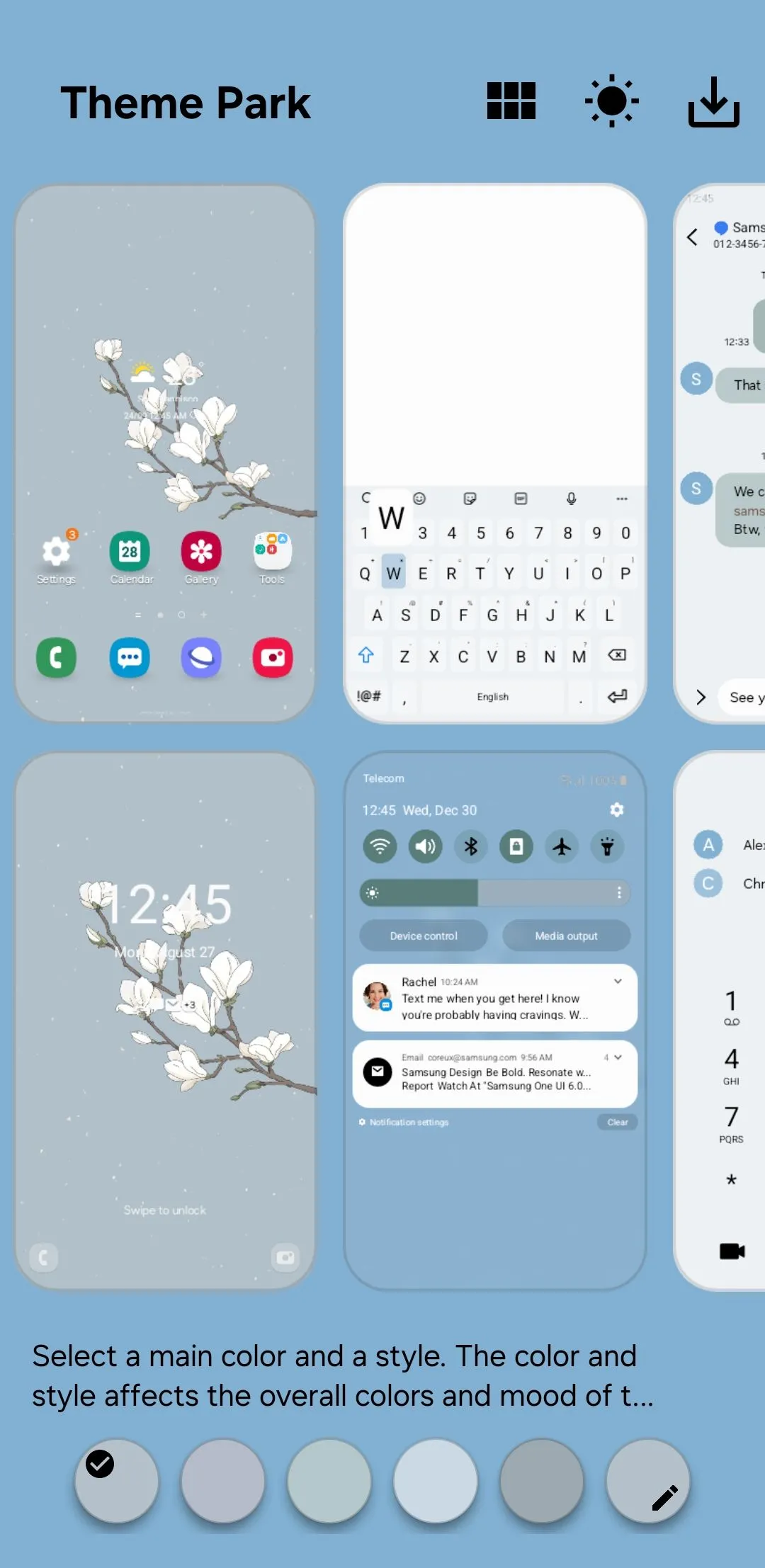 Giao diện module Theme Park trên điện thoại Samsung để tùy biến chủ đề