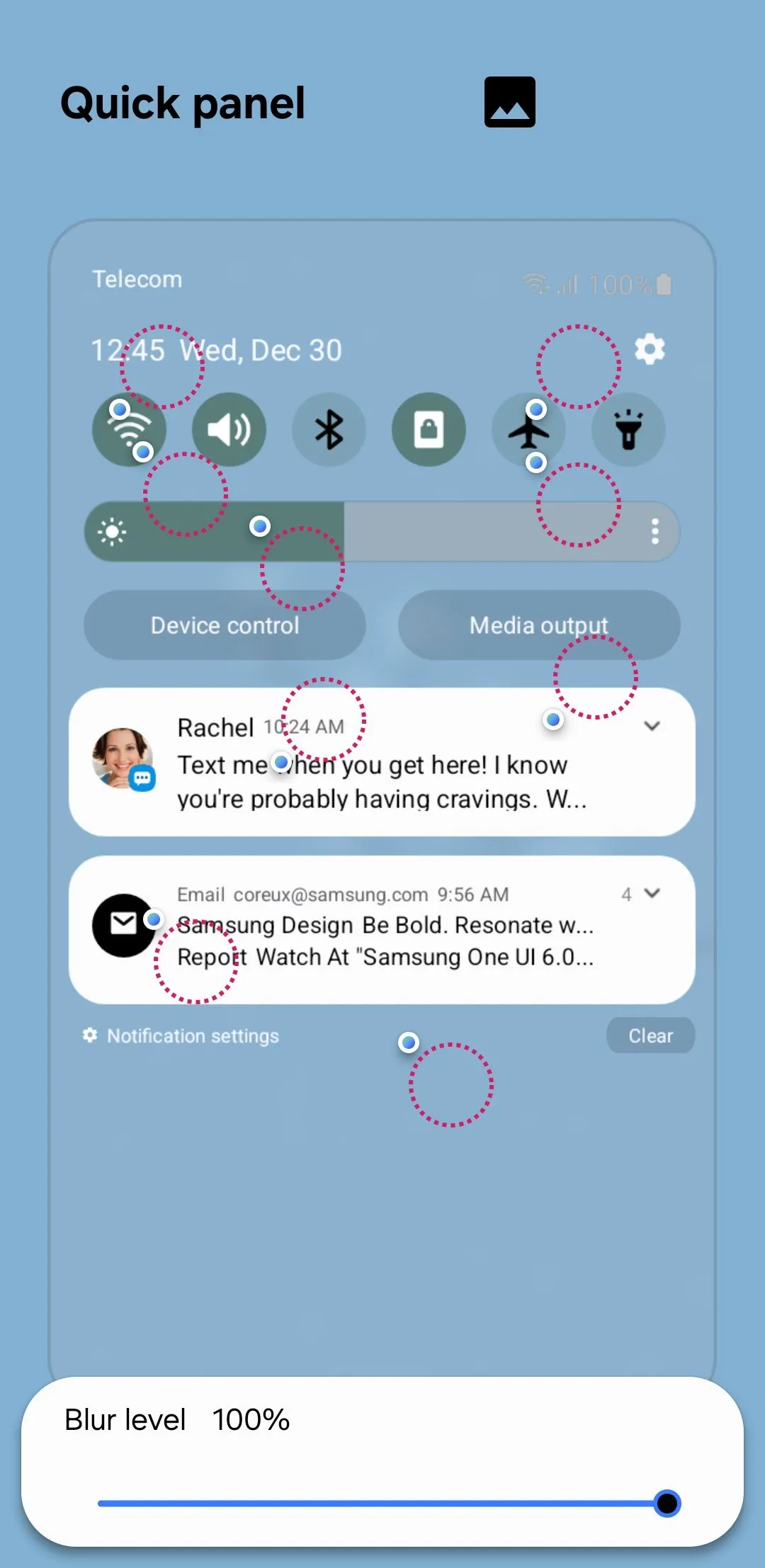 Giao diện module Theme Park với tùy chọn cá nhân hóa bảng cài đặt nhanh trên điện thoại Samsung