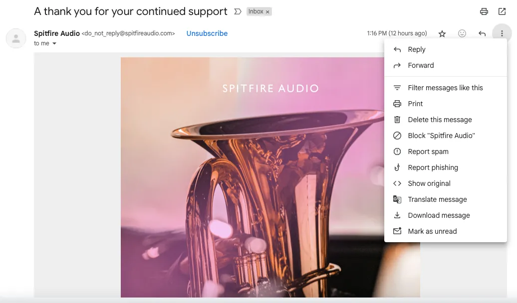 Giao diện một email bình thường trong Gmail trước khi kiểm tra mã nguồn.