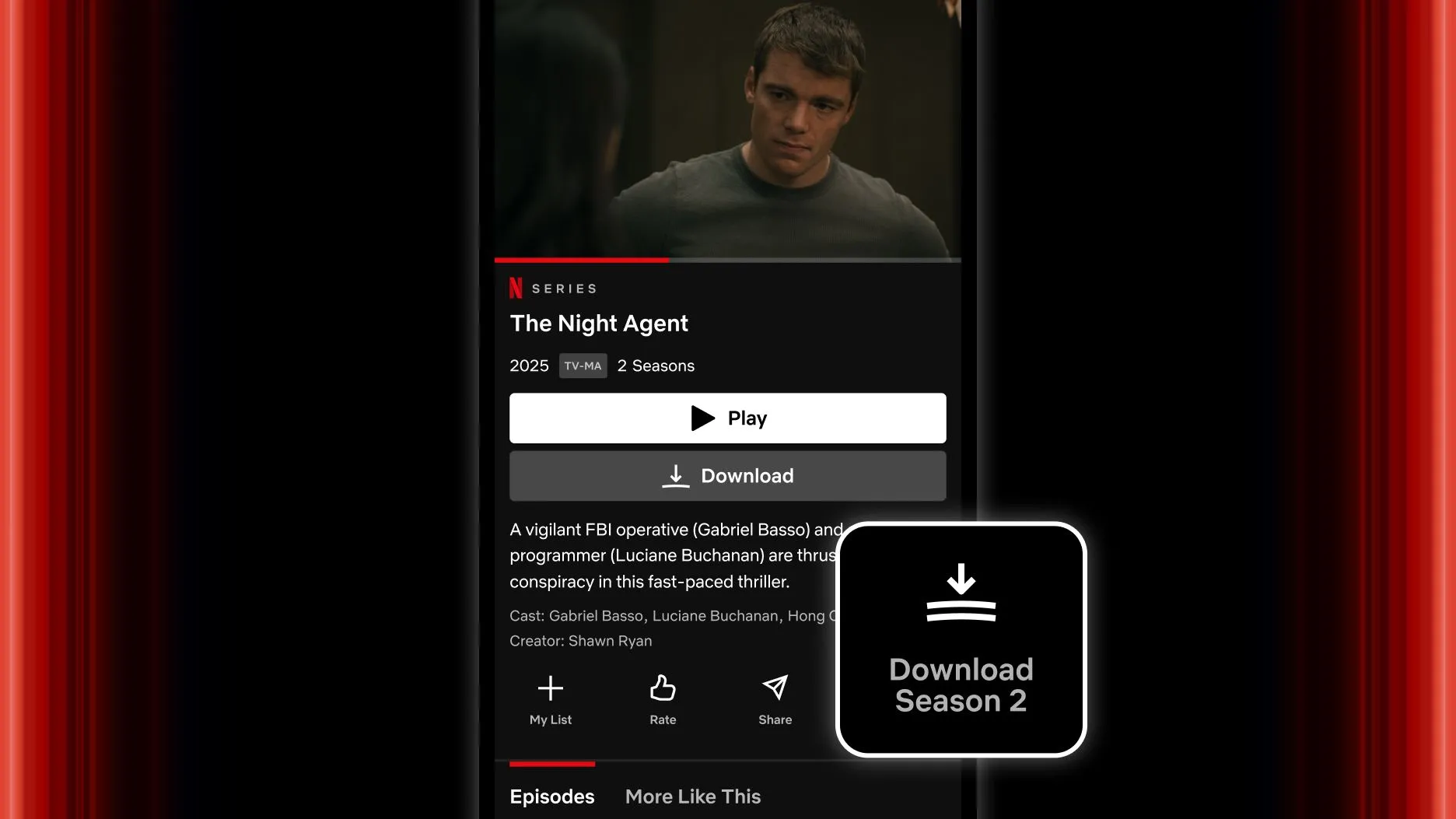 Giao diện Netflix trên iPhone với nút tải xuống toàn bộ mùa phim