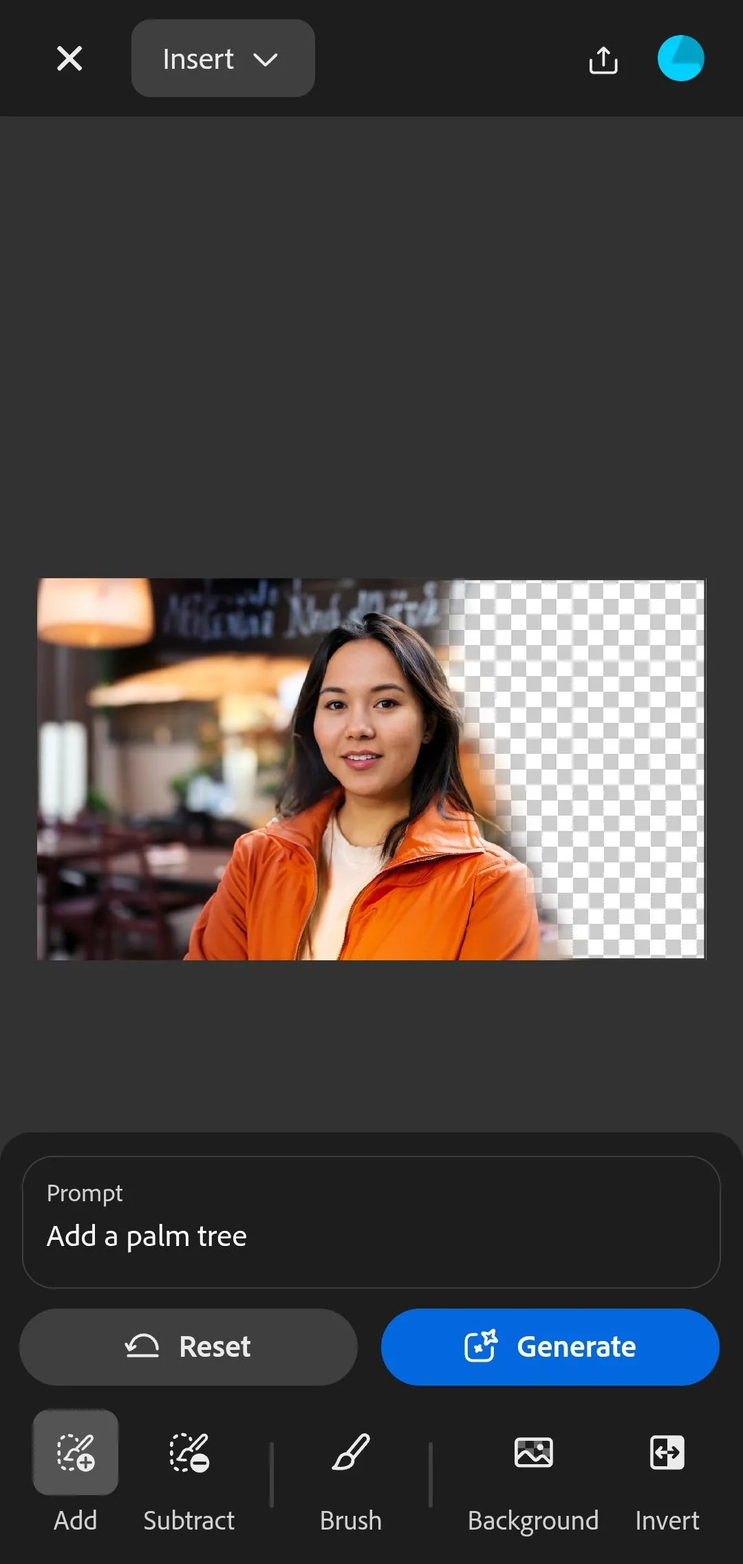 Giao diện nhập mô tả (prompt) của Generative Fill trong Adobe Firefly