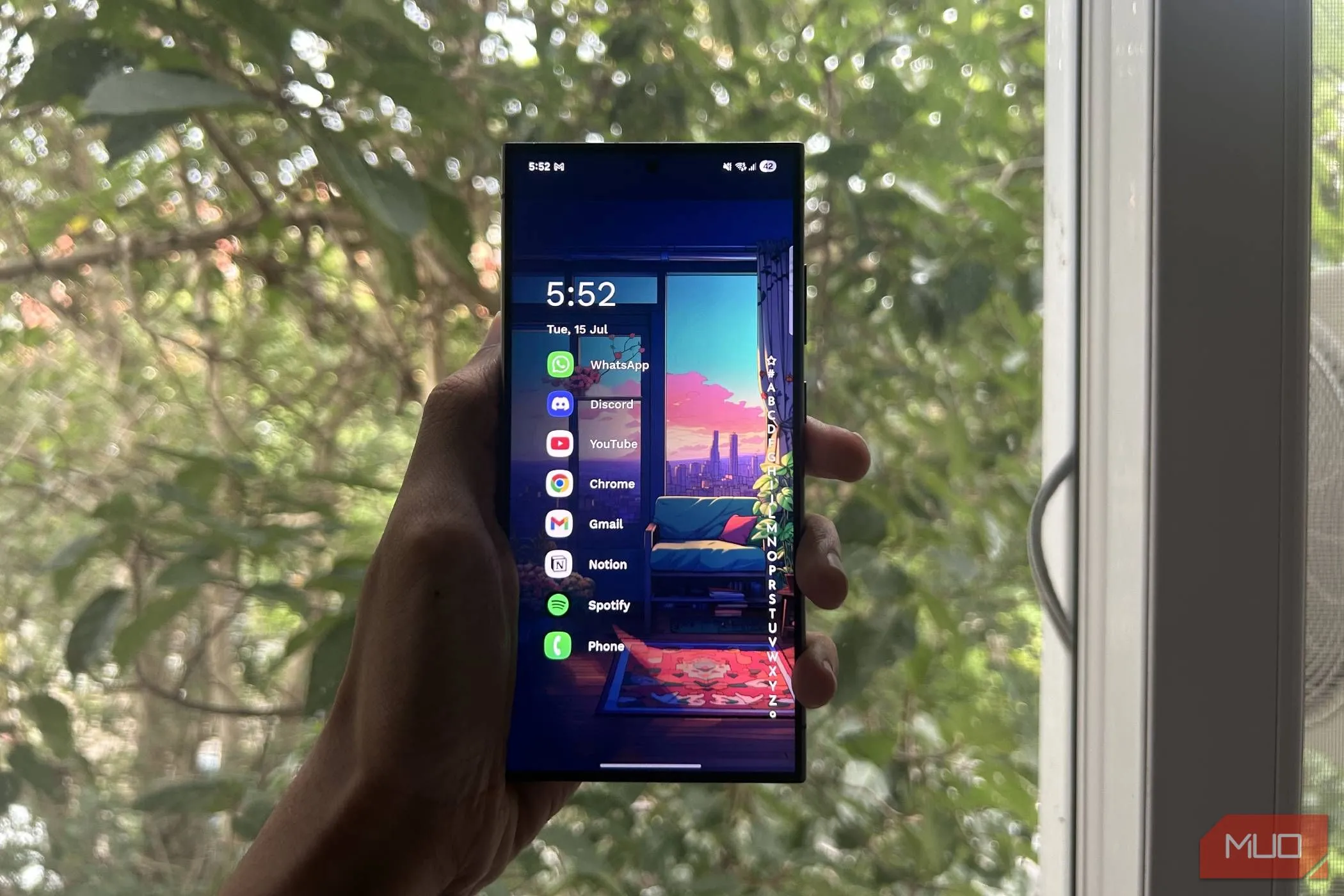 Giao diện Niagara Launcher trên điện thoại Samsung Galaxy S24 Ultra, minh họa khả năng tùy biến Android