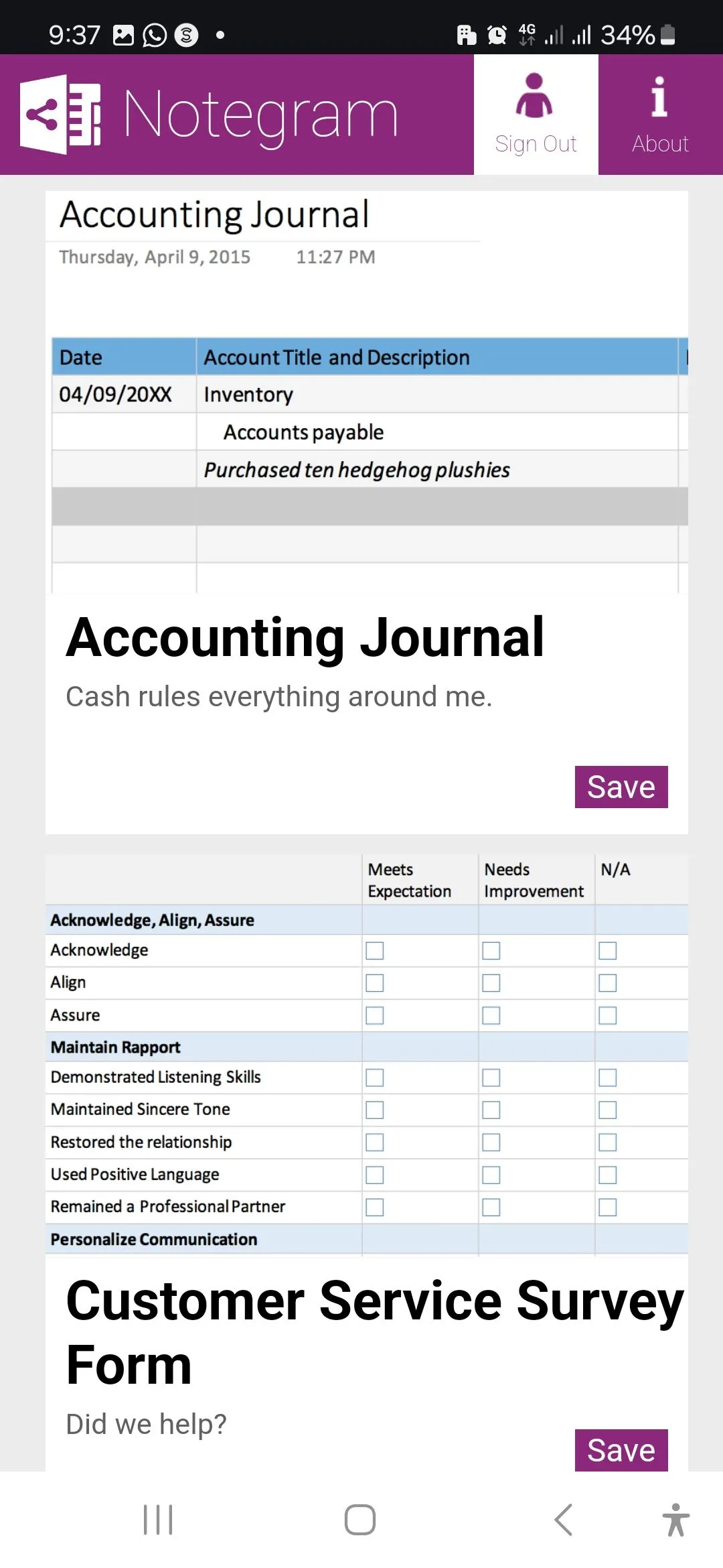 Giao diện Notegram hiển thị danh sách các mẫu template OneNote có sẵn để lựa chọn.