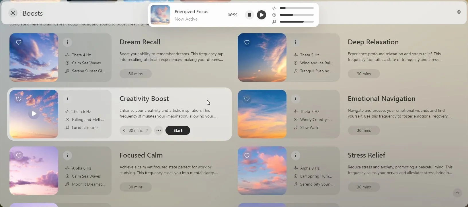 Giao diện Opera Air đang chọn loại âm thanh binaural mới