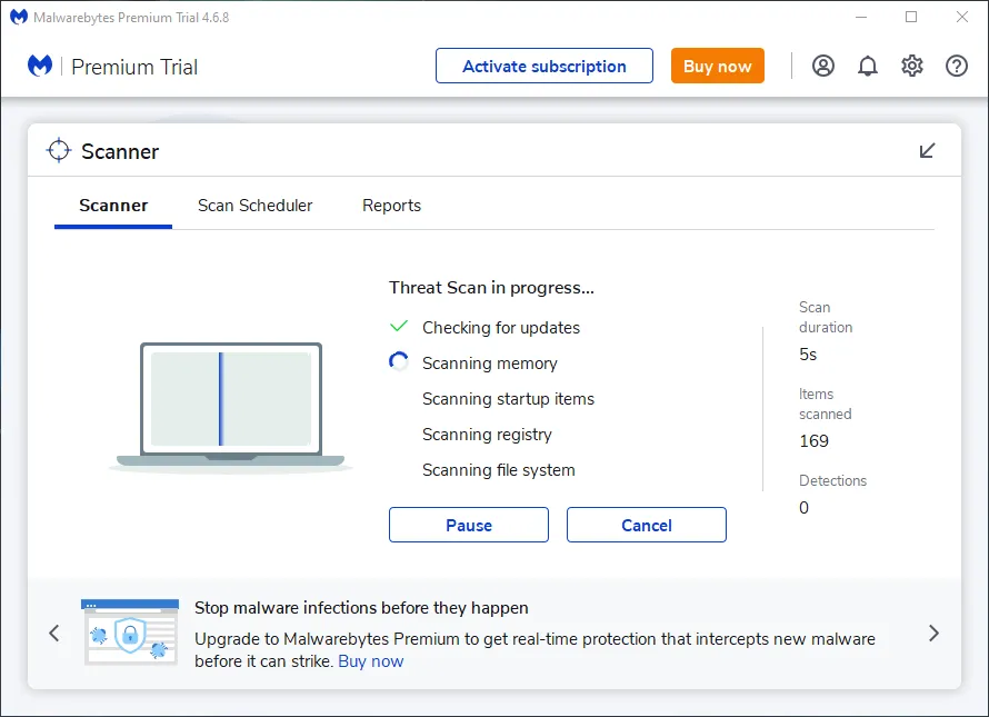 Giao diện phần mềm Malwarebytes hiển thị các tính năng bảo vệ khỏi lừa đảo phishing