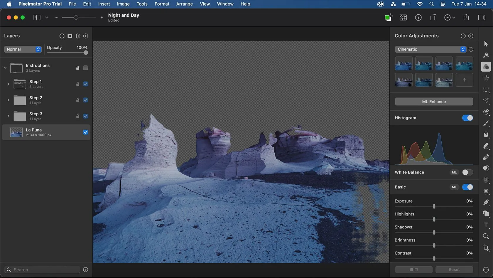 Giao diện Pixelmator Pro theo phong cách Mac, layer bên trái