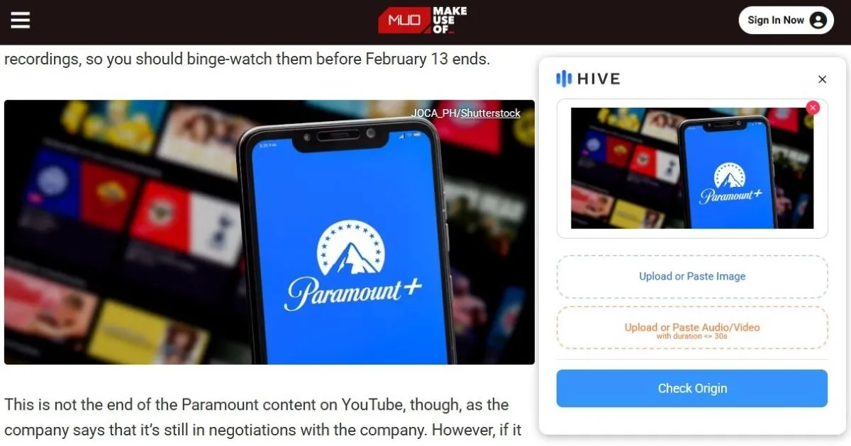 Giao diện Popup Hive AI Detector trong Chrome hiển thị các tùy chọn phân tích