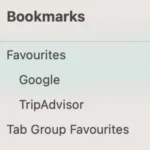 Giao diện quản lý dấu trang (bookmark) của trình duyệt Safari trên macOS.