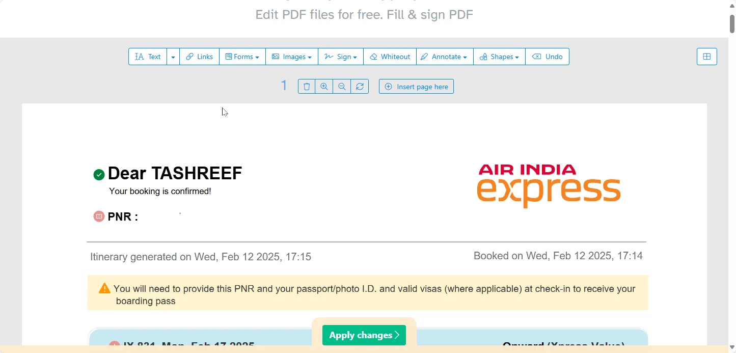 Giao diện Sejda PDF Editor hiển thị quá trình chỉnh sửa tài liệu PDF trực tuyến, minh họa các công cụ và thao tác.