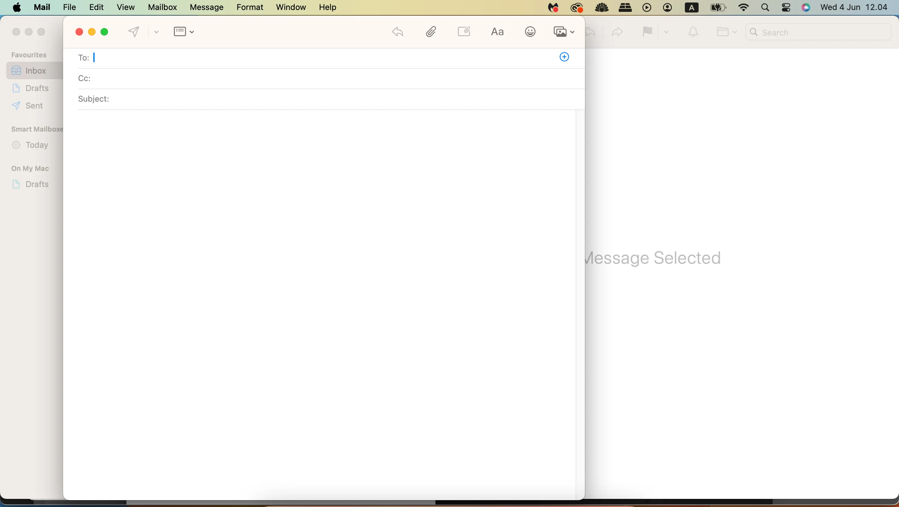 Giao diện soạn thảo tin nhắn email trong ứng dụng Apple Mail, minh họa trải nghiệm viết email