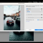 Giao diện sử dụng công cụ khử nhiễu ảnh AI trong Adobe Lightroom hiển thị khu vực ảnh được làm mịn
