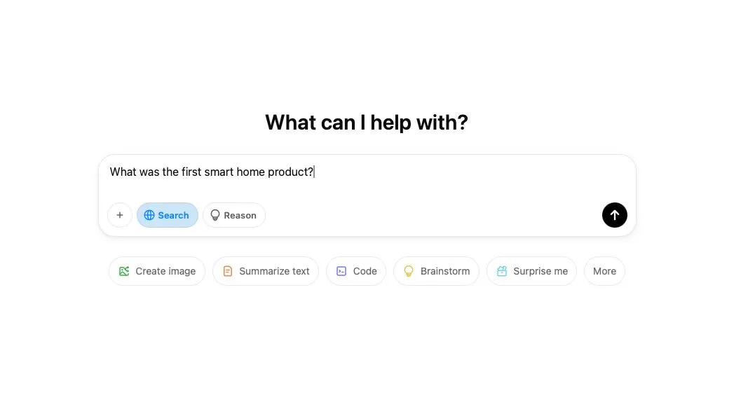 Giao diện tìm kiếm ChatGPT cho người dùng chưa đăng nhập, hiển thị ô nhập truy vấn và nút Search.