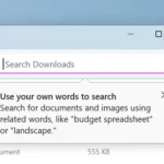Giao diện tìm kiếm ngữ nghĩa trong File Explorer của Windows 11, hiển thị cách người dùng có thể nhập các truy vấn ngôn ngữ tự nhiên để tìm kiếm tệp.