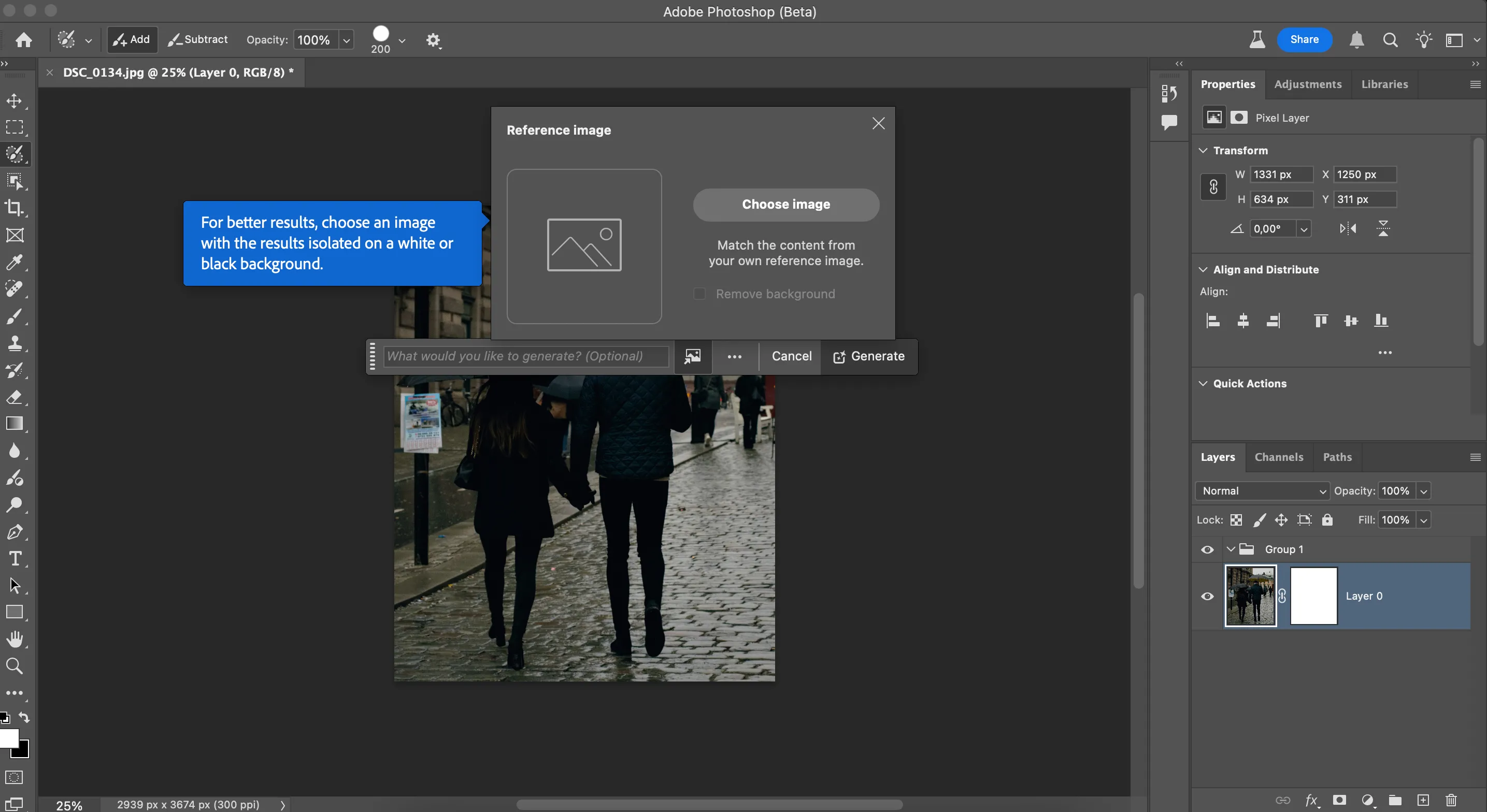 Giao diện tính năng Reference Image trong Photoshop, cho phép tải ảnh tham chiếu lên