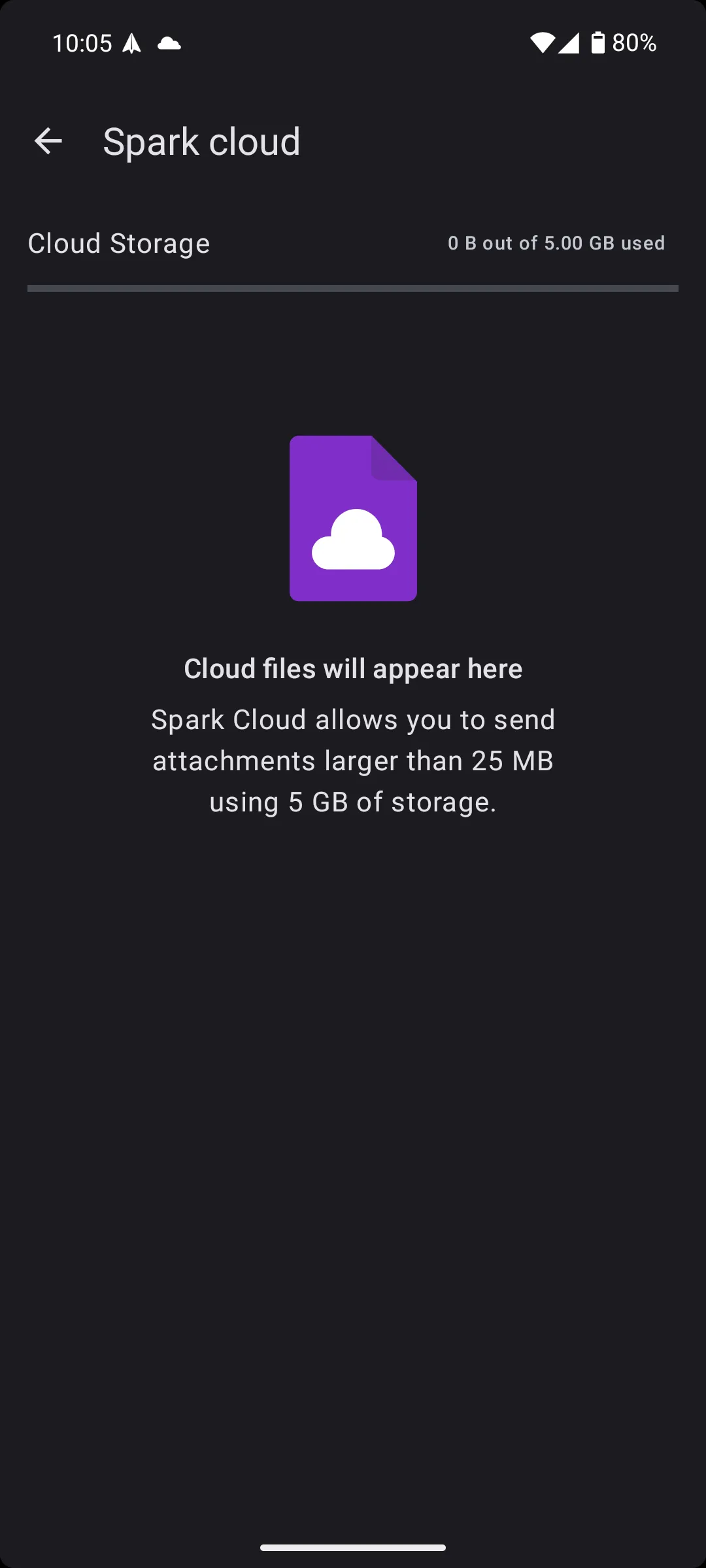 Giao diện tính năng Spark Cloud trong ứng dụng Spark Mail Android