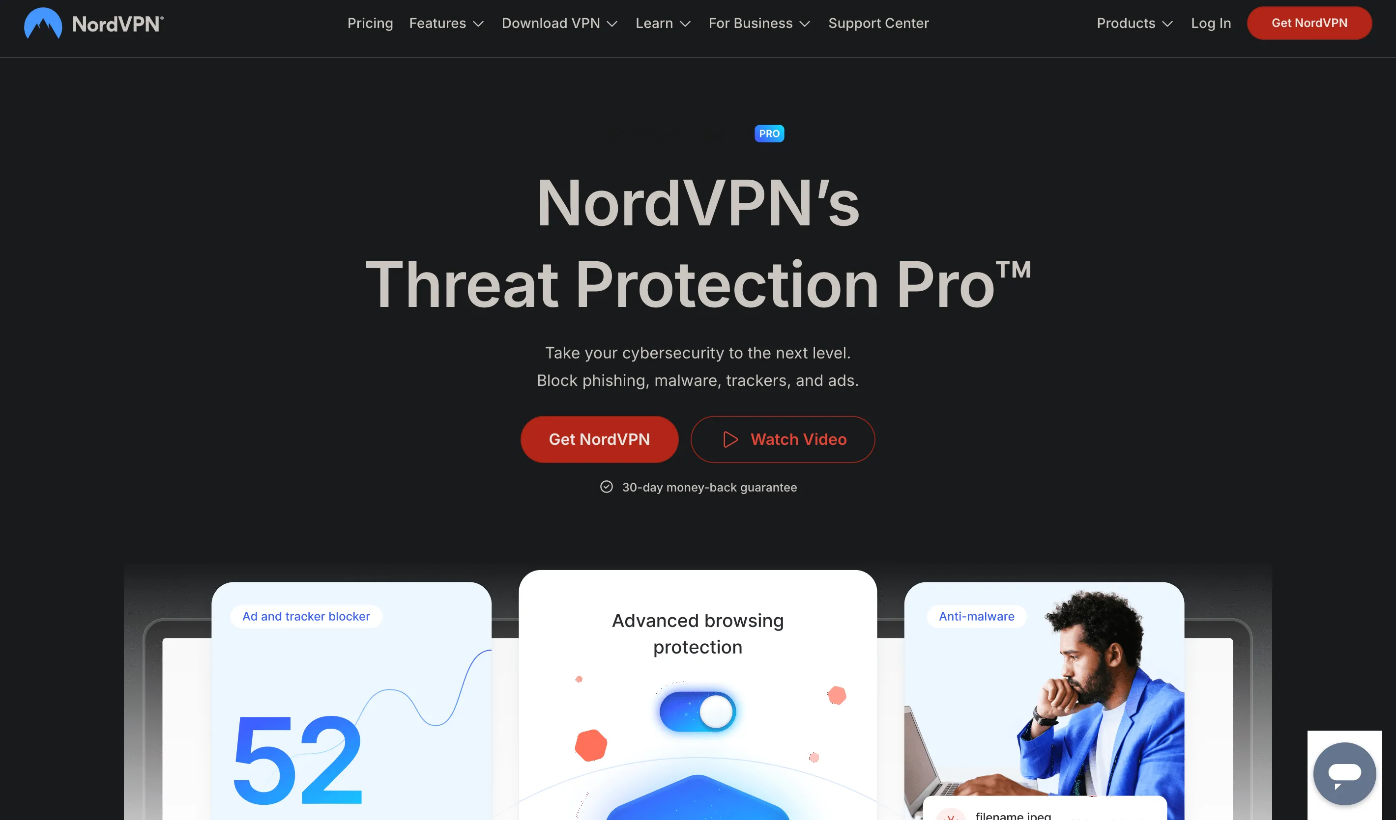 Giao diện tính năng Threat Protection Pro của NordVPN, minh họa khả năng bảo vệ nâng cao khỏi các mối đe dọa trực tuyến.