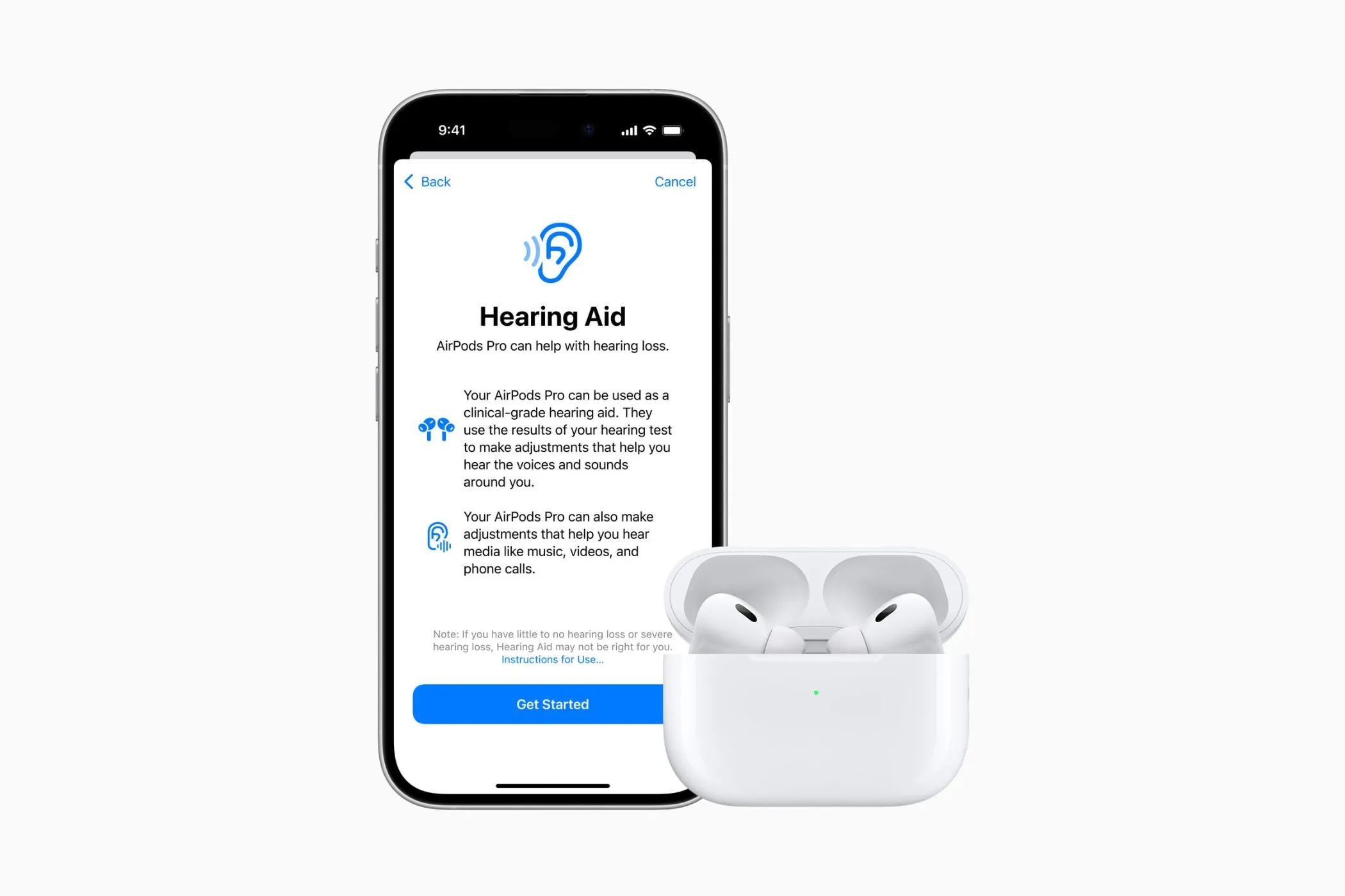 Giao diện tính năng trợ thính của AirPods Pro 2 trên iPhone, cho thấy khả năng bảo vệ và hỗ trợ thính giác