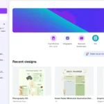 Giao diện trang chủ Canva với các mẫu thiết kế và tùy chọn dự án, thể hiện sự đơn giản và dễ tiếp cận.