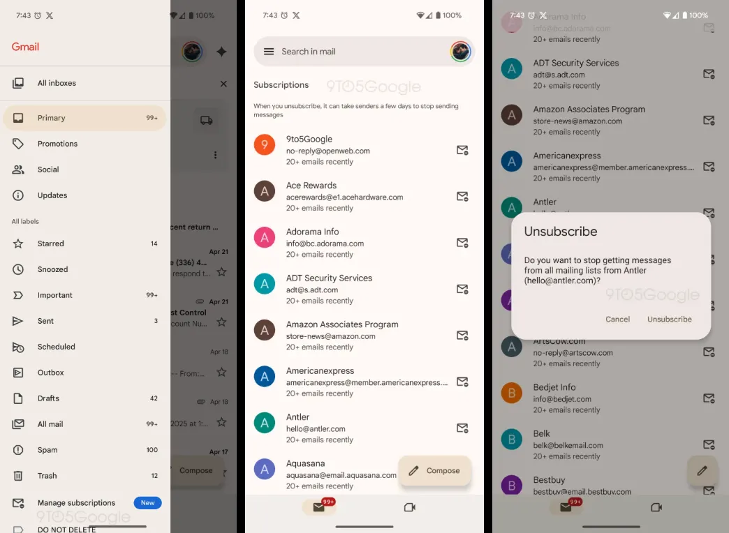 Giao diện trang quản lý đăng ký email mới trong ứng dụng Gmail