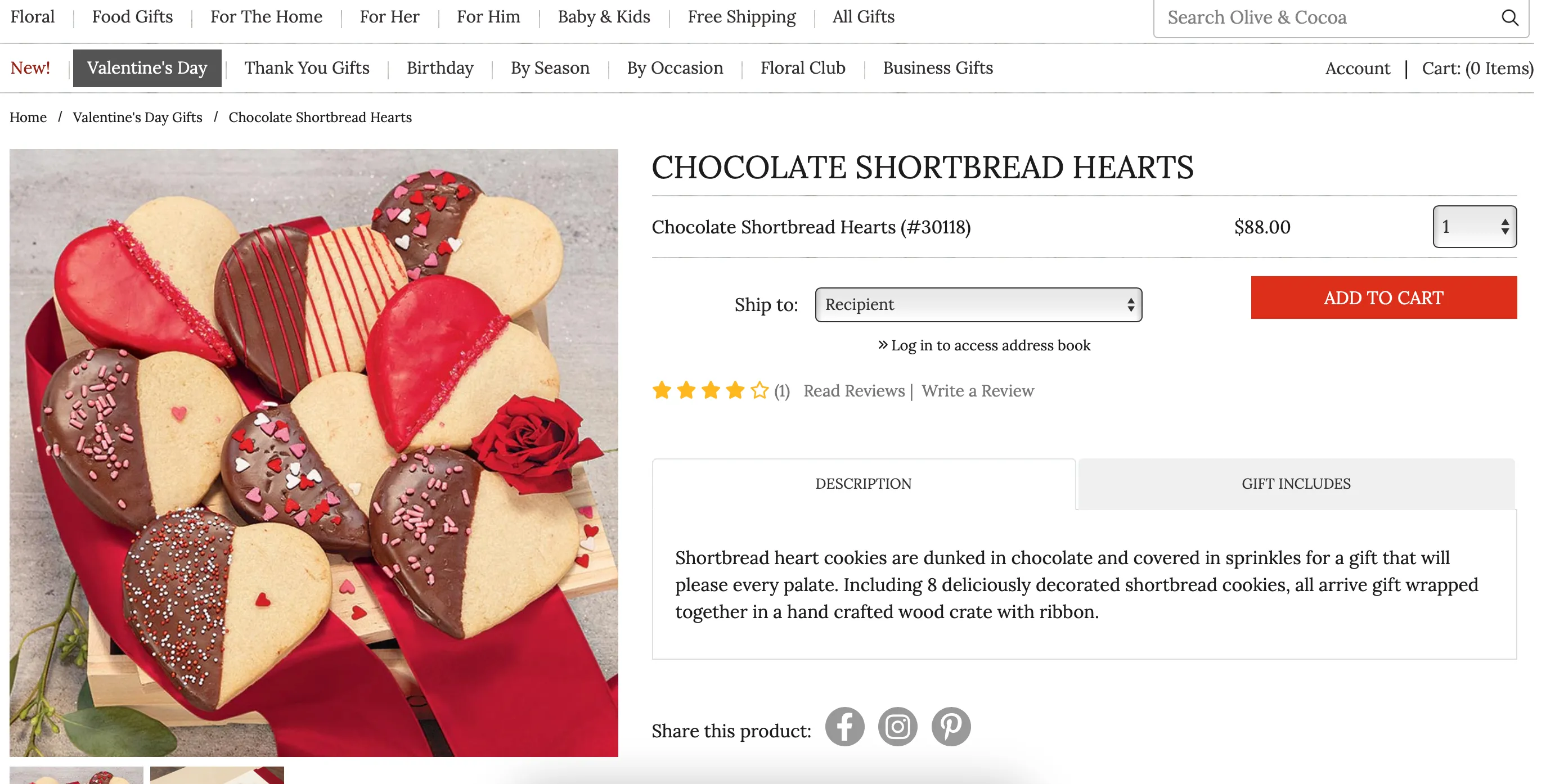 Giao diện trang web Olive &amp; Cocoa chuyên quà tặng Valentine cao cấp
