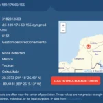 Giao diện trang web WhatIsMyIP hiển thị địa chỉ IP và vị trí địa lý ước tính của người dùng
