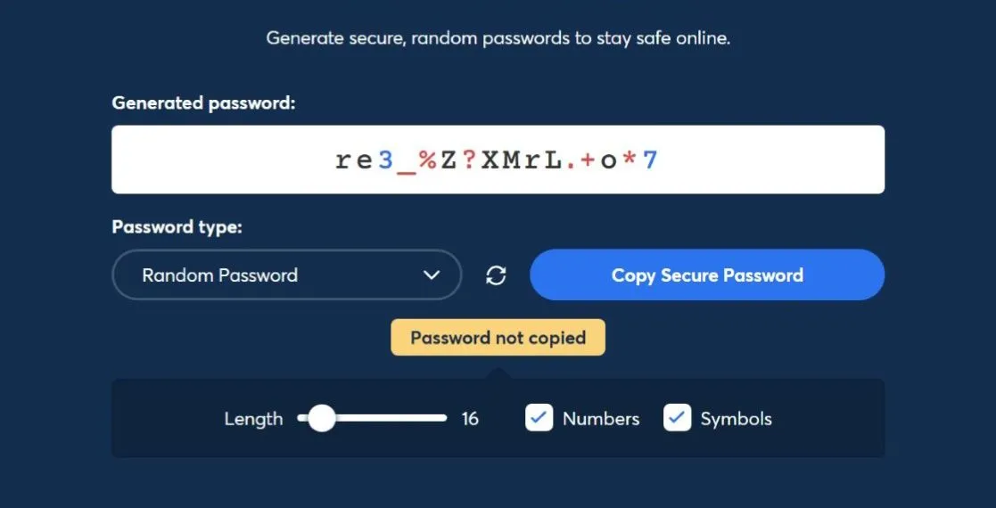 Giao diện trình tạo mật khẩu mạnh của 1Password