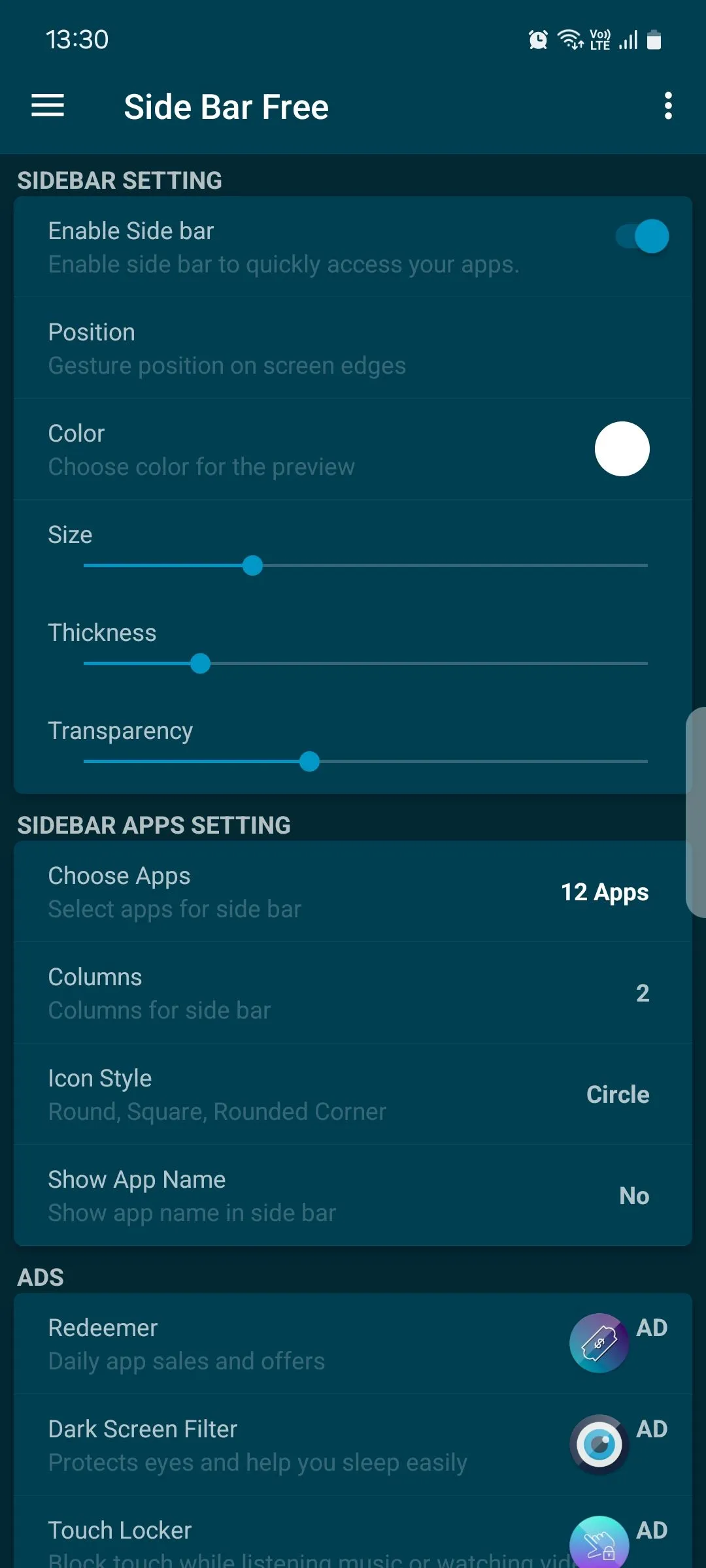 Giao diện tùy chỉnh màu sắc, kích thước của thanh Side Bar trên Android
